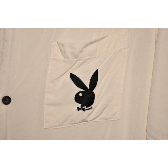 PLAYBOY BY PACSUN $50 Locals Only Relaxed Fit Camp Shirt Off-White‎ Men's Medium - Picture 3 of 5